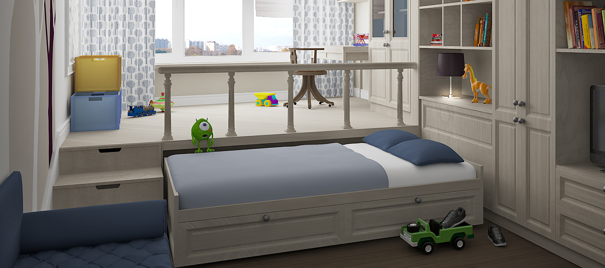 Кровать-подиум в детской - экономия места и оригинальная конструкция